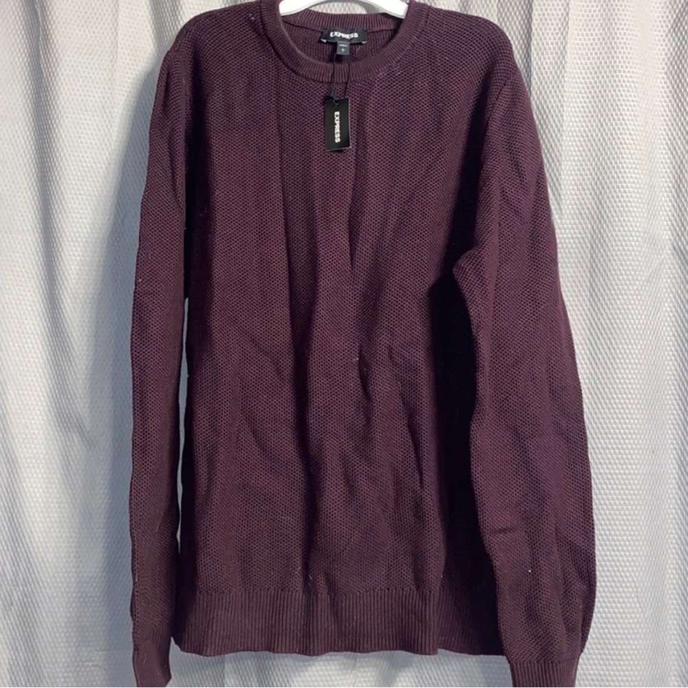 Solid Honeycomb Knit Crew Neck Sweater